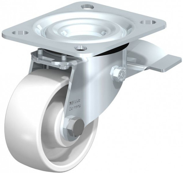 Blickle L-PO 75XR-ST Stahlblech-Lenkrolle, mittelschwere Ausführung, mit Anschraubplatte & Feststeller, Polyamid, Weiß, 12716