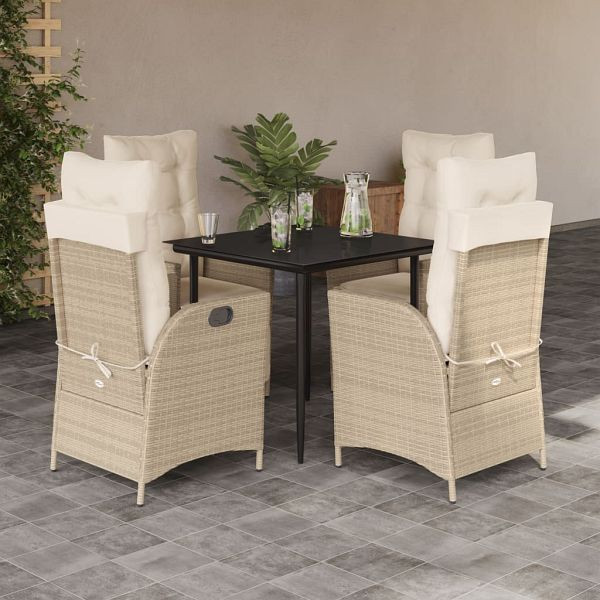 vidaXL 5-tlg. Garten-Essgruppe mit Kissen Beige Poly Rattan, 3213236