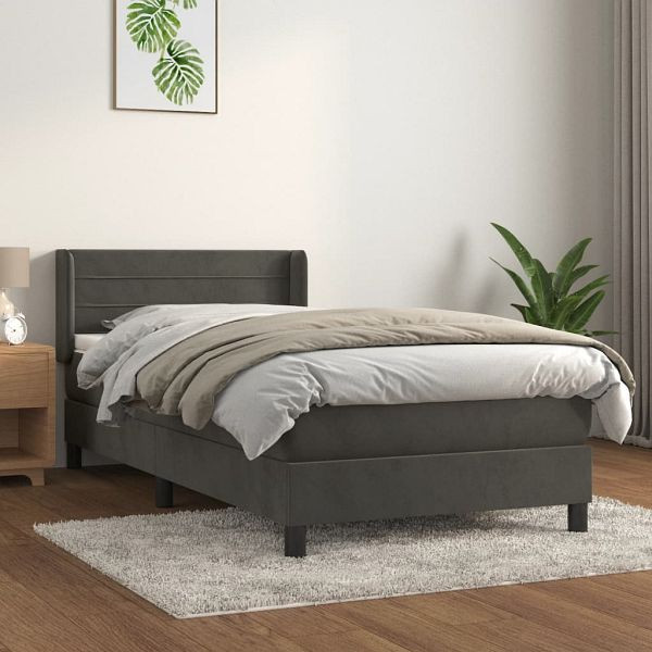 vidaXL Boxspringbett mit Matratze Dunkelgrau 80x200 cm Samt, 3130986