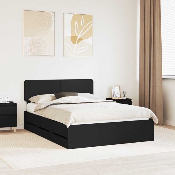 vidaXL Bettrahmen mit Schubladen Schwarz 150 x 200 cm Ingenieurs Holz, 3412172