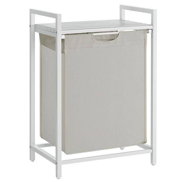 VASAGLE Wäschekorb, Wäschekorb, ausziehbarer und abnehmbarer Wäschesack, Regal, Metallrahmen, 65L, 50 x 33 x 72 cm, weiß, BLH101W01