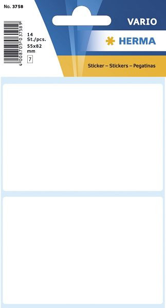 HERMA 3758 Vielzwecketiketten weiß 55x82 mm Papier matt 14 St., VE: 10 Stück, 3758