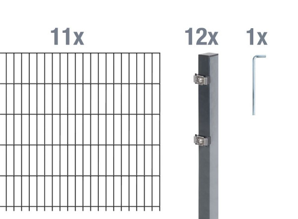 Alberts Doppelstabmattenzaun als 24 teilig Zaun-Komplettset Typ 6/5/6, Höhe: 100 cm, L: 22 m, anthrazit, 650728