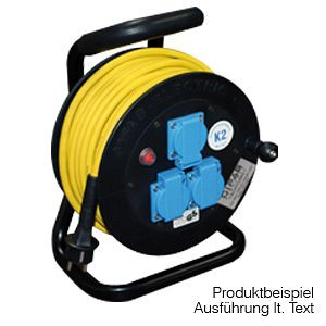 GIFAS Vollgummi-Leitungsroller Typ 501, Eingang: 20 m GIFAS PROFLEXX-07 Leitung 3 x 1,5 mm² mit Schutzkontaktstecker, 3x Schuko, 259764