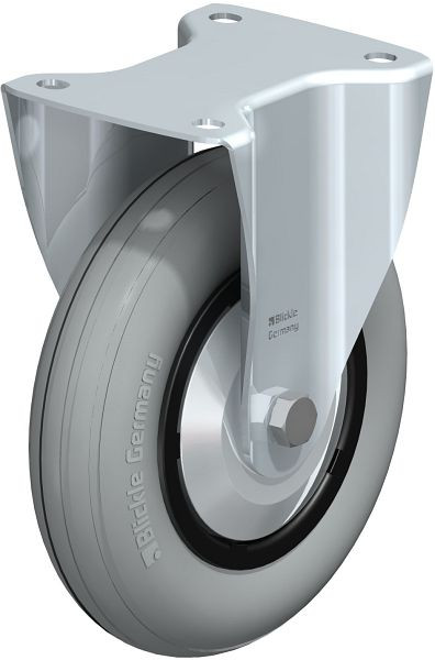 Blickle B-VWPP 200R-SG-FA Stahlblech-Bockrolle, mittelschwere Ausführung, mit Anschraubplatte, Weichgummi, Grau, 849987