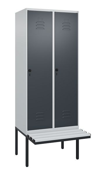 C+P Umkleidespind Classic PLUS, 2 Abteile, 2120x800x815mm, 7035/7016, Drehriegel, je 2 Doppel-Haken, 0800407-22F S10038