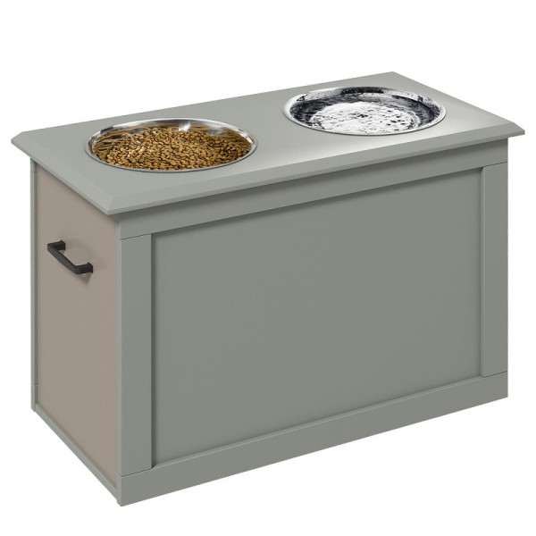 PawHut Futterstation, 2 Fressnäpfe aus Edelstahl, versteckter Stauraum, 60 x 30 x 41 cm, D08-021V00GY