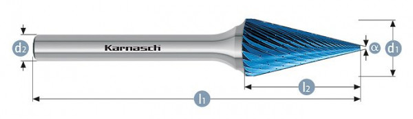 Karnasch Hartmetall-Frässtift Blue-Tec beschichtet SKM/ HP-1 d1=16 / l2=26 / d2=6 / l1=74mm, 115097055