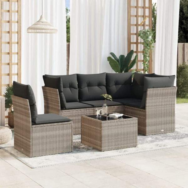 vidaXL 6-tlg. Garten-Sofagarnitur mit Kissen Hellgrau Poly Rattan, 3217652