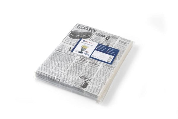 Hendi Einschlagpapier, fettdicht - VE: 500 Stück, 250 x 200 mm, Zeitungsdruck, 678121
