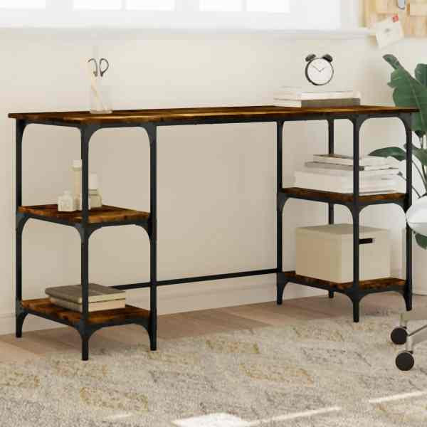 vidaXL Schreibtisch Räuchereiche 140x50x75 cm Metall Holzwerkstoff, 845328