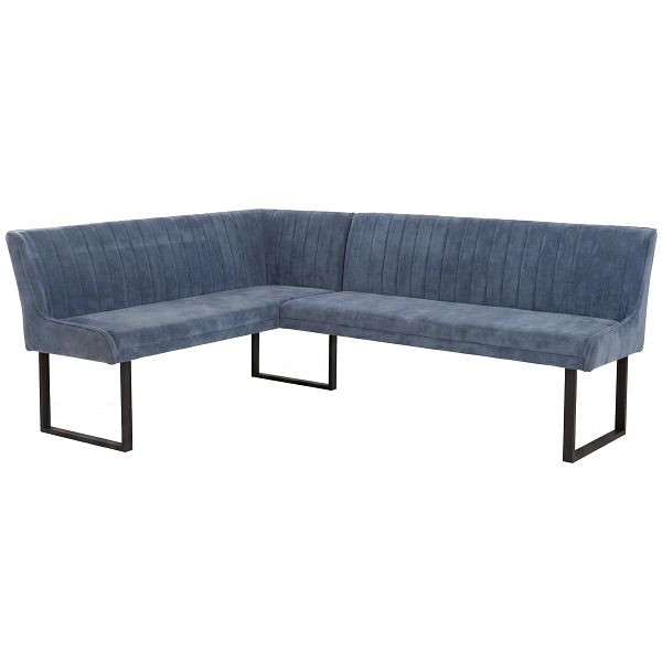 Mendler Eckbank HWC-O82, Esszimmerbank Bank, Öko-Tex (310g/m²) Chenille Stoff/Textil Metall 159x210cm, blau, 153545