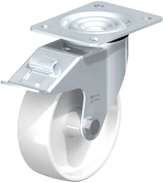 Blickle LE-PPN 150G-FI Stahlblech-Lenkrolle mit Anschraubplatte & Feststeller, Polypropylen, Weiß, 762857