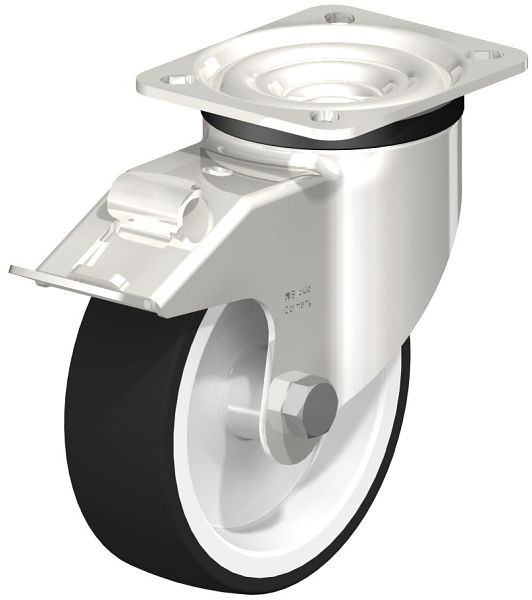 Blickle LKX-POTH 125G-1-FI Edelstahl-Schwerlast-Lenkrolle mit Anschraubplatte & Feststeller, Thermoplastisches Polyurethan, Grau, 754894