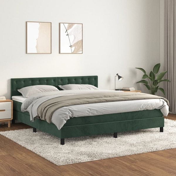 vidaXL Boxspringbett mit Matratze Dunkelgrün 160x200 cm Samt, 3141554