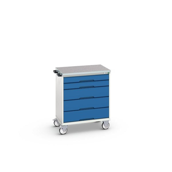 bott verso mobiler Schubladenschrank, mit 5 Schubladen und Linoleum-Top, BxTxH: 800 x 600 x 980 mm, Lichtgrau / Enzianblau, 16927000.11