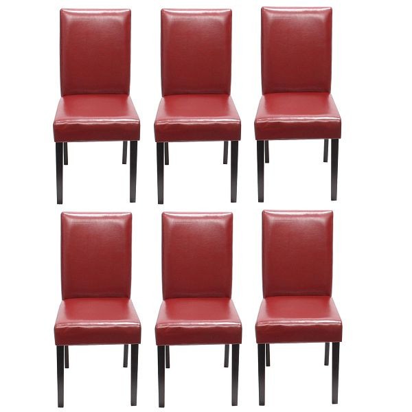 Mendler 6er-Set Esszimmerstuhl Stuhl Küchenstuhl Littau, Kunstleder, rot, dunkle Beine, 31517+28649