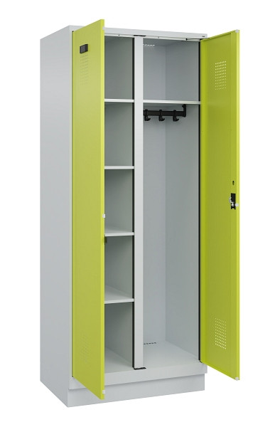 C+P Wäsche-/Garderobenspind Evolo PLUS, mit Sockel, 2 Abteile, 1950x800x500mm, 7, Frontfarbe 1108060 RDS Clowngrün, Zylinderschloss, 049620-22 S10042