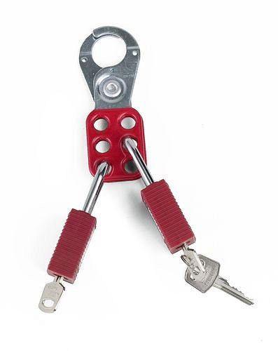 DENIOS Mehrfach-Schließklammer rot, Bügelring 25 mm, Sicherung mit bis zu 6 Schlössern, 209698