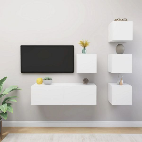 vidaXL 5-tlg. TV-Schrank-Set Weiß Holzwerkstoff, 3078722
