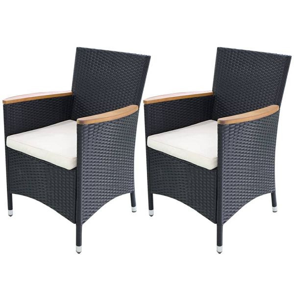 vidaXL Gartenstühle 2 Stück mit Polstern Poly Rattan Schwarz, 42572