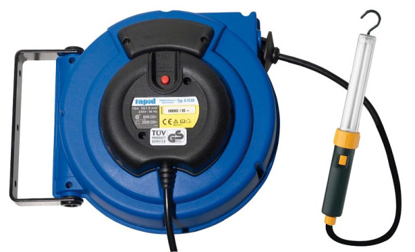 Rapid Automatischer 230 V~ Kabelaufroller mit 15 m Kabel und Handleuchte, zur Wand- oder Deckenmontage, 00 006