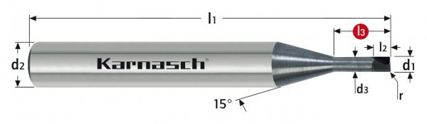 Karnasch CBN Eckenradius High-End Micro Schaftfräser d= 3,0 / r=0,30 / L3=20,0 / d2=6 mm / Z=2, 3066320300030200