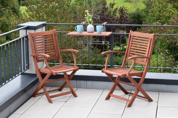 Merxx Cordoba Set 3-teilig, 2 Cordoba Klappsessel, 1 Balkonhängetisch 60 x 40 cm, FSC Eukalyptusholz, 50616-011