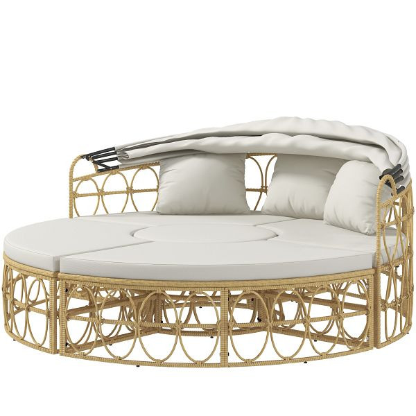 Outsunny Sonneninsel, 4-teilig, ausziehbares Dach, 5 Kissen, Rattanoptik, 178B x 85T x 66,5H cm, Beige, 860-317V00CW