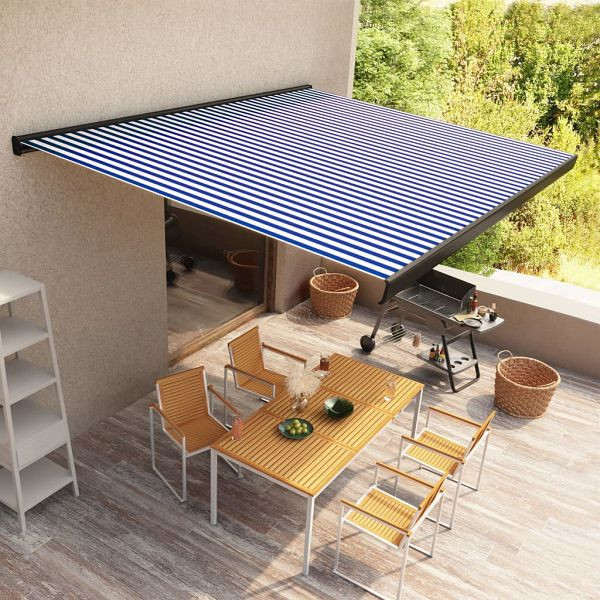 vidaXL Kassettenmarkise mit Motor 450x300 cm Blau und Weiß, 3052692