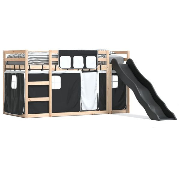 vidaXL Etagenbett mit Rutsche und Gardinen Weiß und Schwarz 80x200 cm, 3284116