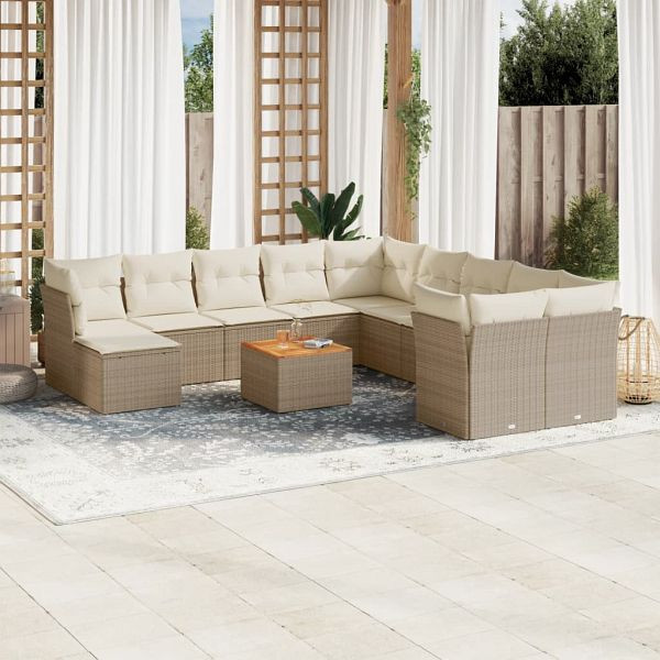 vidaXL 12-teilig Garten-Sofagarnitur mit Kissen Beige Poly Rattan, 3256310
