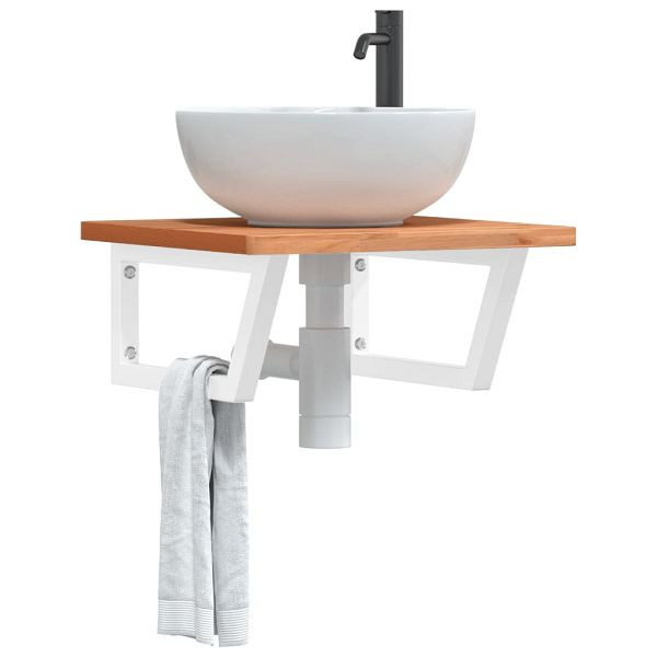 vidaXL Waschbeckenregal Wandmontage Stahl und Massivholz Buche, 3302426