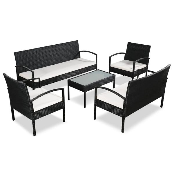 vidaXL 5-teilig Garten-Lounge-Set mit Auflagen Poly Rattan Schwarz, 44185