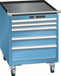 LISTA Schubladenschrank mobil 27x36E (BxTxH) 564x725x723mm AUTO Lock, Lichtblau, 5 Schubladen, 14.331.010.A