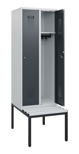 C+P Spind Evolo PLUS, 2 Abteile, 1950x600x815mm, 7035/7016, Zylinderschloss, Material Sitzfläche Kunststoff, Sitzbank, 0490505-20 S10093