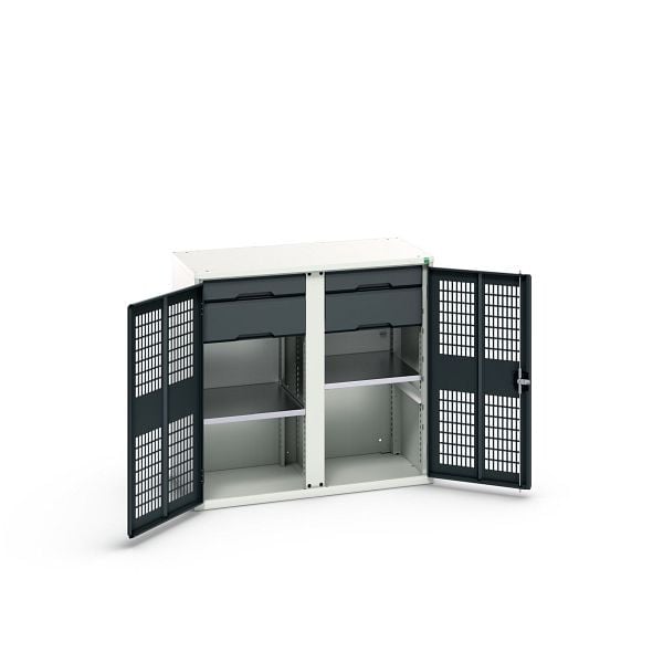 bott verso Garderobenschrank mit Belüftung, mit 2 Fachböden, 4 Schubladem, Trennwand, BxTxH: 1050 x 550 x 1000 mm, Lichtgrau / Anthrazitgrau, 16926764.19