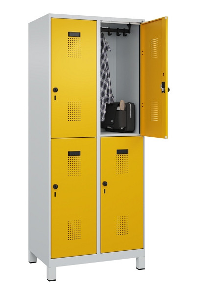 C+P Doppelstöckiger Spind Evolo PLUS, mit Füßen, 4 Fächer, 1950x800x500mm, 7035, Frontfarbe RAL 1004 Goldgelb, Drehriegel, 049310-22 S10000
