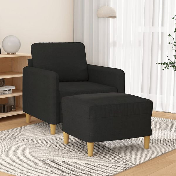 vidaXL Sessel mit Hocker Schwarz 60 cm Stoff, Füllung: Schaumstoff, 3201188