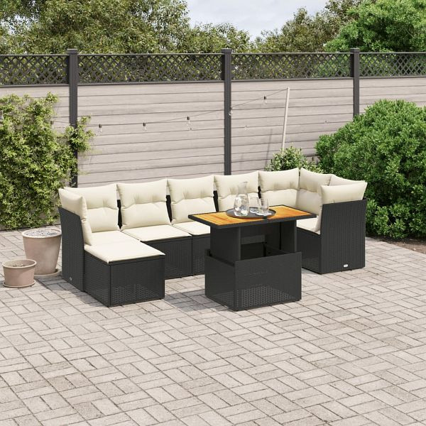 vidaXL 8-teilig Garten-Sofagarnitur mit Kissen Schwarz Poly Rattan, 3275485