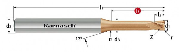Karnasch VHM-Gesenkfräser kurz Rockwell HSC/HHC d= 4,0 / r=0,20 / L3=20 / Z=4 HXC-Nano³, 306267040002020