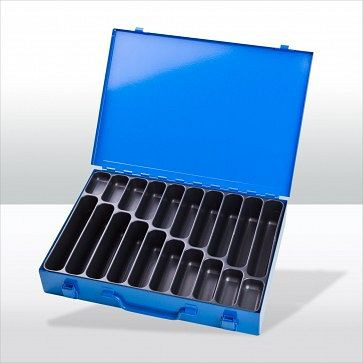 ADB Werkzeugkofferset mit 20-fach Einteiler, Außenmaße Koffer LxBxH: 33, 5x24x5 cm, Farbe: blau, RAL 5015, 88606