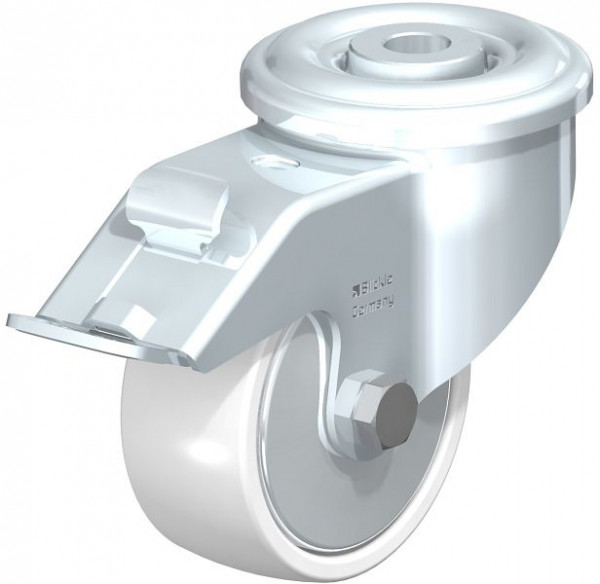 Blickle LER-PO 75R-FI-FA Stahlblech-Lenkrolle mit Rückenloch & Feststeller, Polyamid, Weiß, 665026