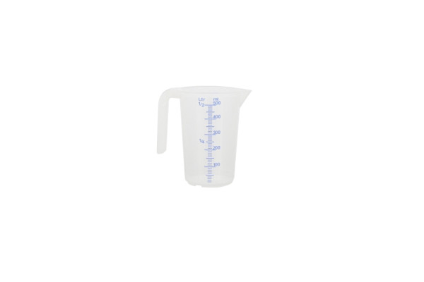 Schneider Messbecher, 0,5 l, geprägte Skala, blaue Schrift, offener Griff, 206011