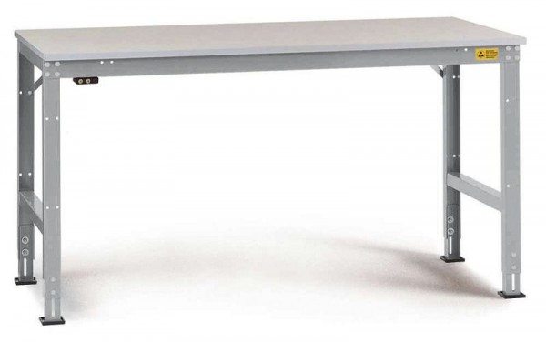 Manuflex ESD-Arbeitstisch UNIVERSAL Standard Grundtisch mit Kunststoffplatte, BxTxH = 1500 x 1200 x 766-876 mm, Alusilber, LU4076.9006