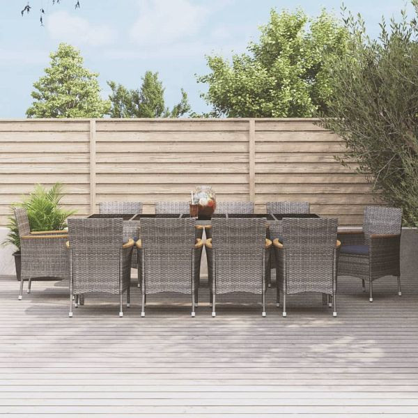 vidaXL 11-teilig Garten-Essgruppe mit Kissen Grau Poly Rattan, 3187387