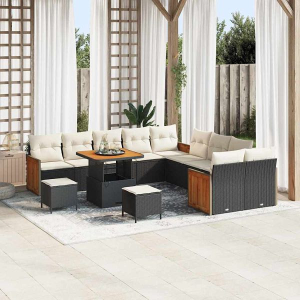 vidaXL Garten-Sofa-Set 13-teilig Schwarz und Creme 80 x 80 x 71 cm, 3363360