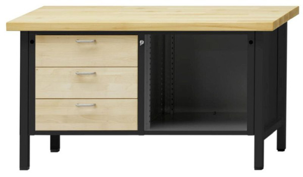 ANKE Werkbänke Kastenwerkbank, Modell 103 VH, 1500 x 700 x 890 mm, RAL 7016/Buche, BMP 40 mm, 310.001