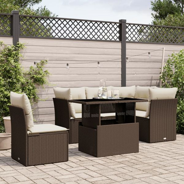 vidaXL 6-teilig Garten-Sofagarnitur mit Kissen Braun Poly Rattan, 3266593