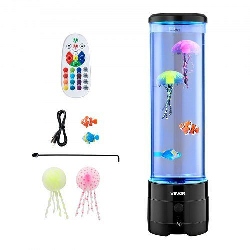 VEVOR Lavalampe 382 mm, 16 Farbwechsel, Bluetooth, Stimmungslampe mit Quallen, Nachtlicht für Schlafzimmer/Wohnzimmer, TMSQPDTS15YC798IP001V9